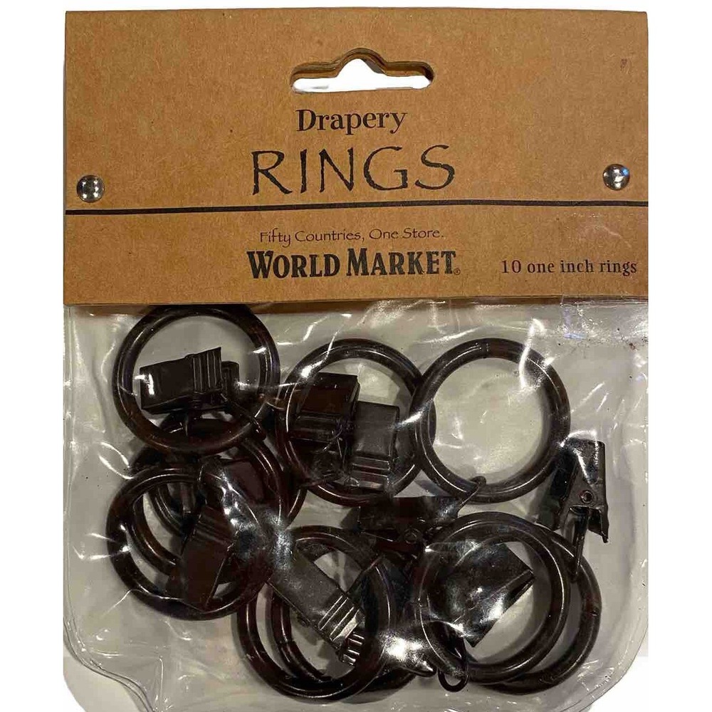 10 WORLD MARKET Brown Metal Clip Curtain Drapery Rings for rods 1" or less